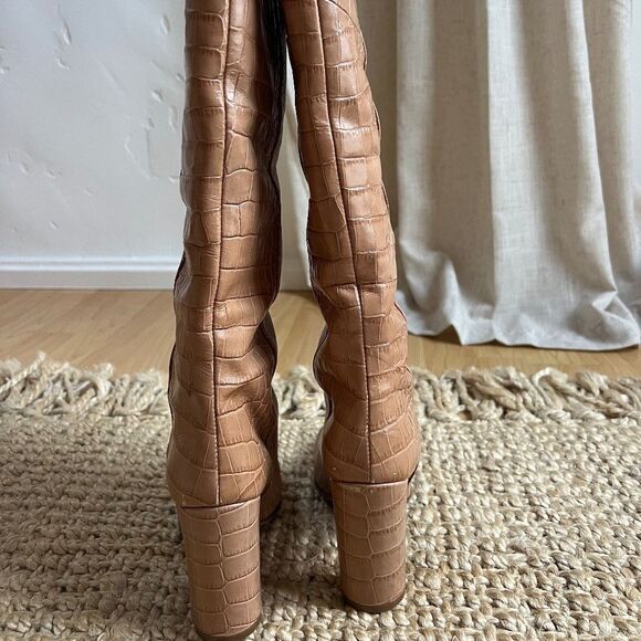 Paris Texas Beige Croc-effect Leather Boots, Made in Italy EU 37.5 - Picture 6 of 8